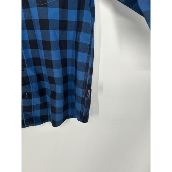 Patagonia Men's Small Long‎ Sleeve Button Up Plaid Blue Organic Cotton Polyester - Picture 5 of 5